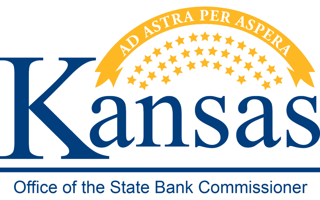 Kansas Office of the State Bank Commissioner logo with blue text and gold stars