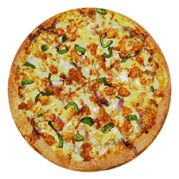 Vankrirk Grab A Pizza with chicken , cheese , peppers and onions on a white background.