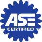 The logo for ase certified is a blue gear | All-Star Automotive