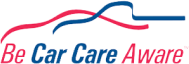 A logo for be car care aware with a red and blue ribbon | All-Star Automotive