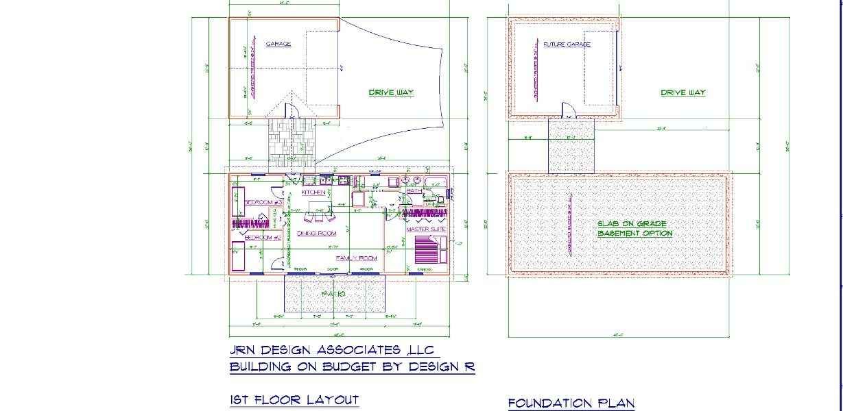 Architectural floor plan layout with annotations, including a building's foundation.