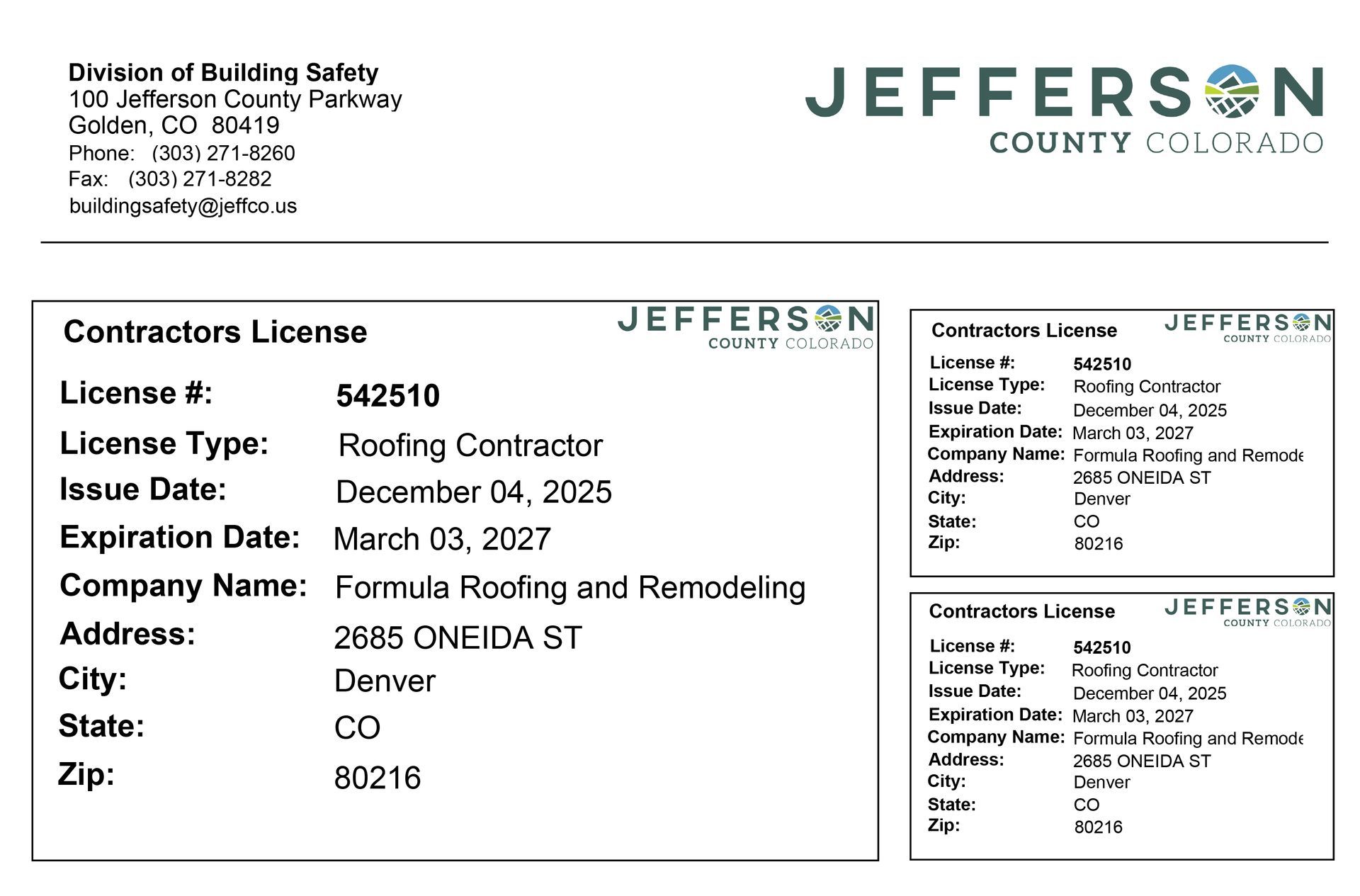 Jefferson County Contractor License