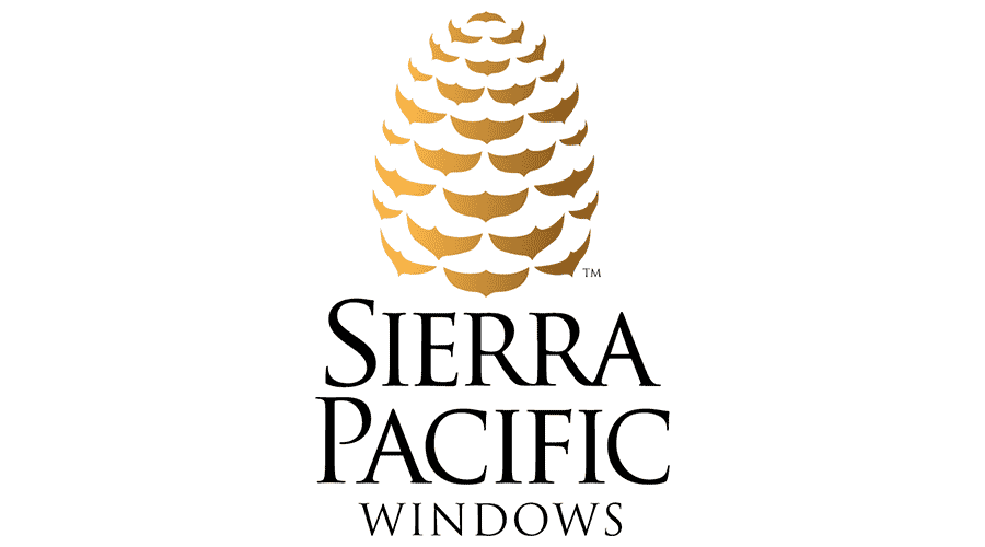 Sierra Pacific Windows logo with gold pinecone icon and black serif text on white background