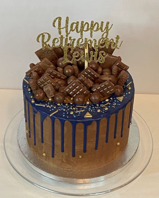 Navy & Chocolate Drip Cake