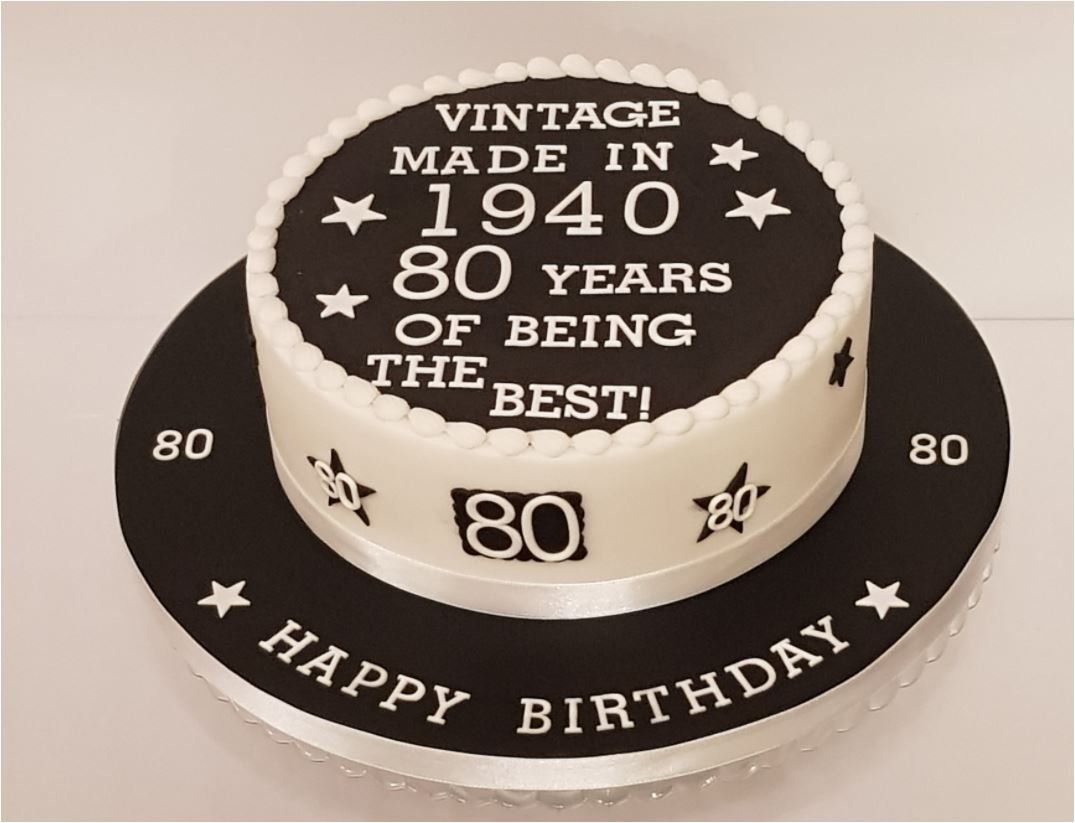 A birthday cake that says vintage made in 1940 80 years of being the best