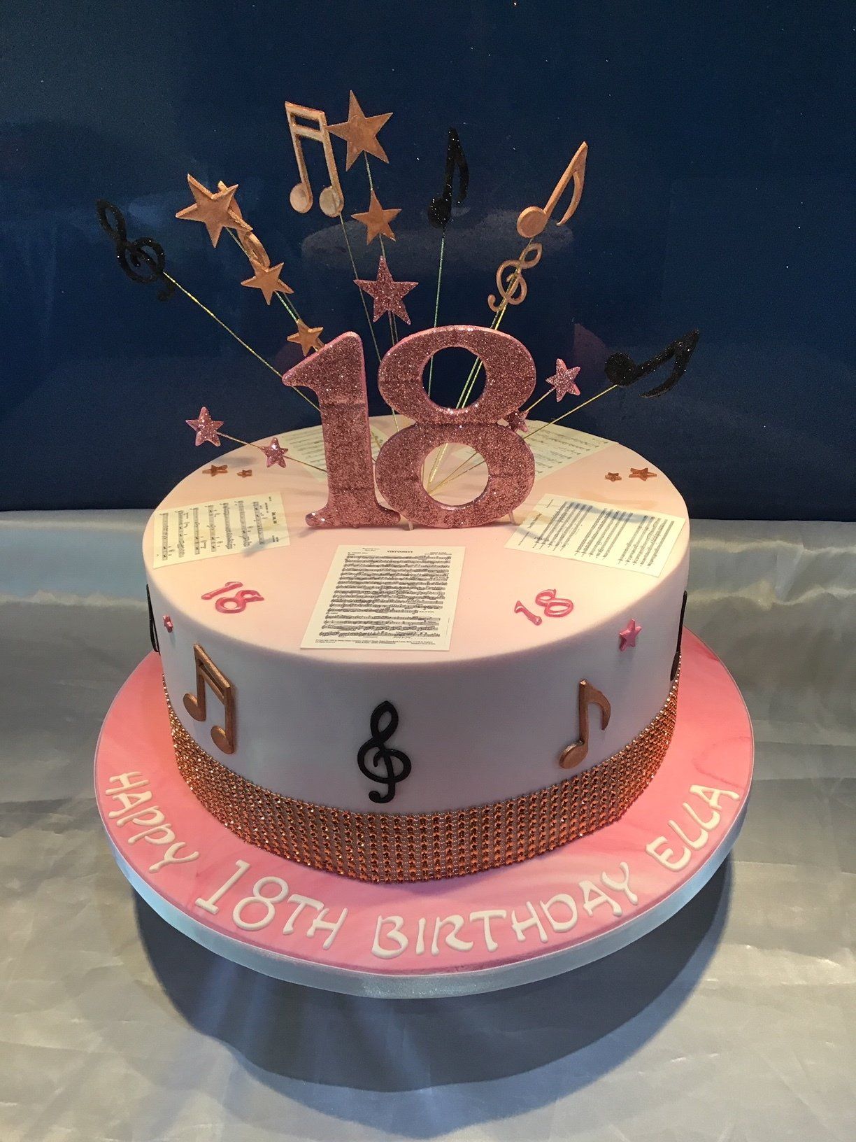 Glittery music themed 18th cake