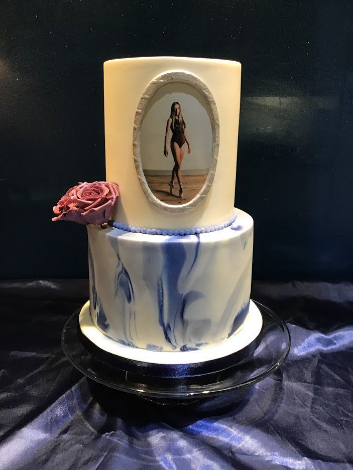 2 tier marble elegant photo cake