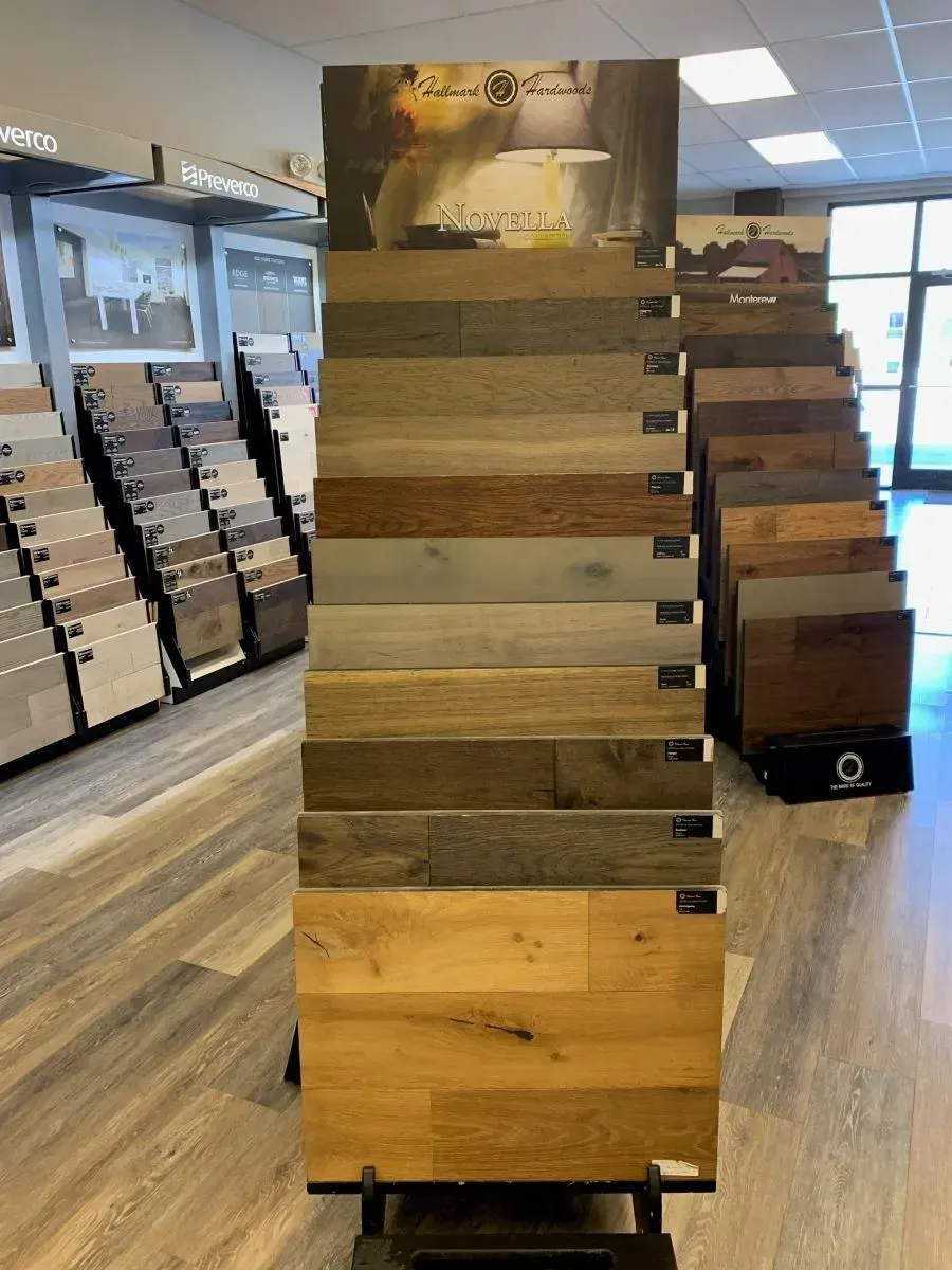 A display of wooden flooring in a store.