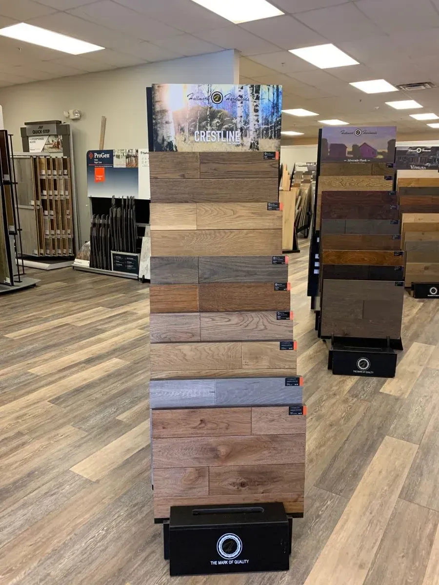 A display of wooden flooring in a store.