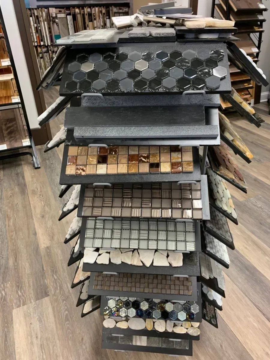 A display of different types of tiles in a store.