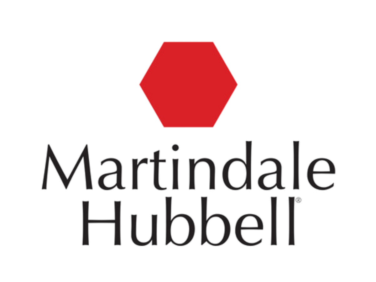 A martindale hubbell logo with a red hexagon in the middle