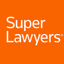 The logo for super lawyers is orange and white.