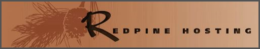 A logo for redpine hosting with a shadow of a pine cone