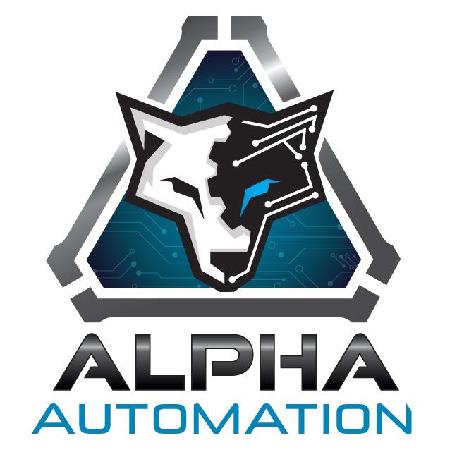 A logo for alpha automation with a wolf in a triangle
