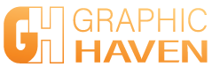 The logo for graphic haven is orange and white