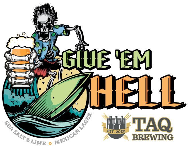 Skeleton surfer holding beer,