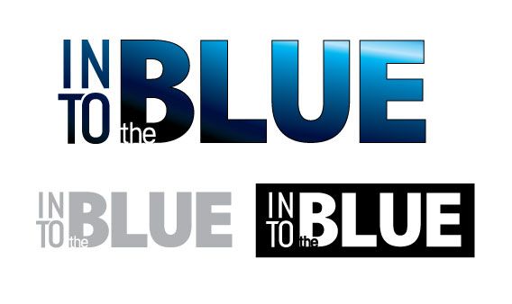 A blue and white logo for in to the blue