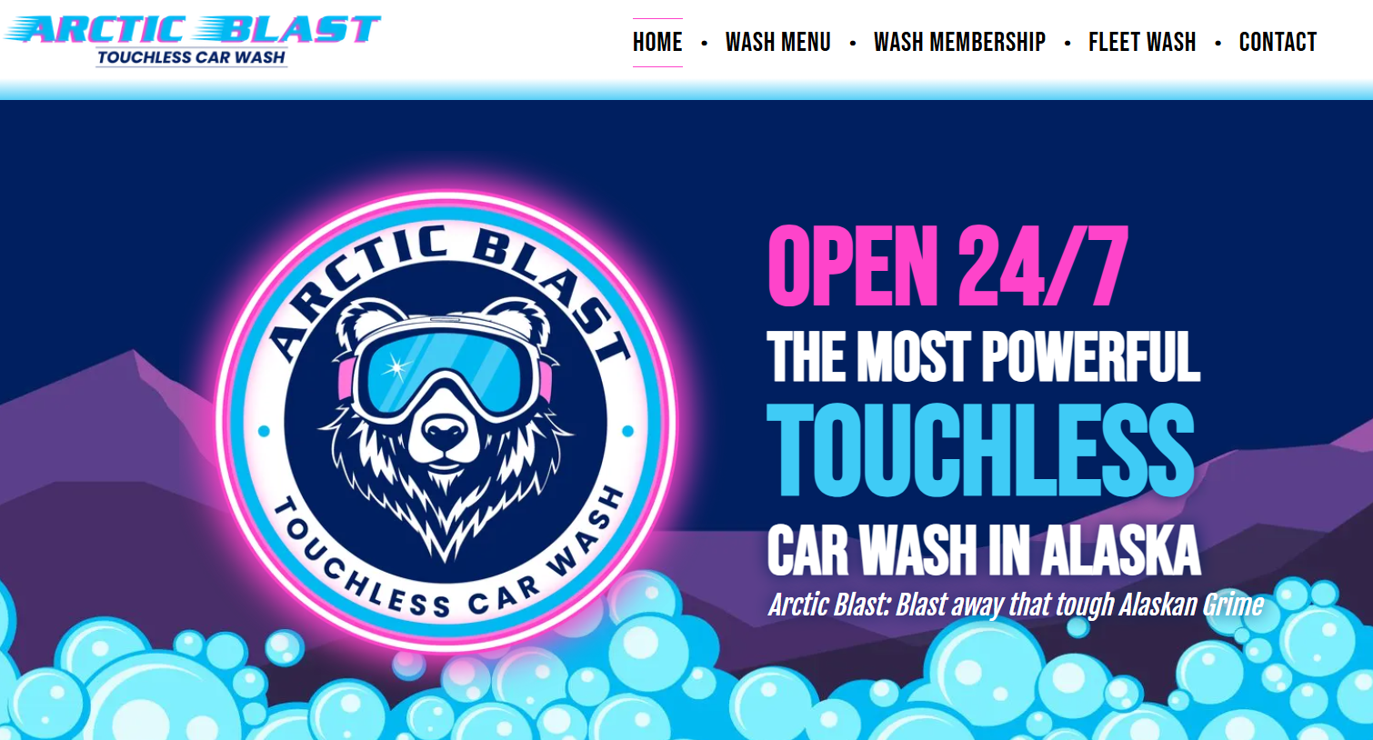 An advertisement for arctic blast car wash in alaska