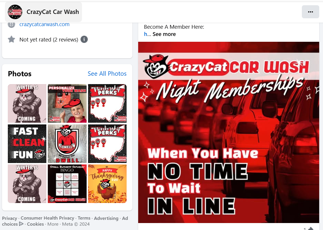 A facebook page for crazy cat car wash night memberships