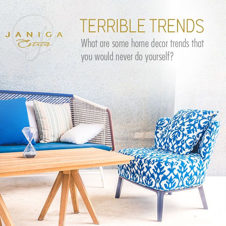 An ad for terrible trends shows a couch and chair