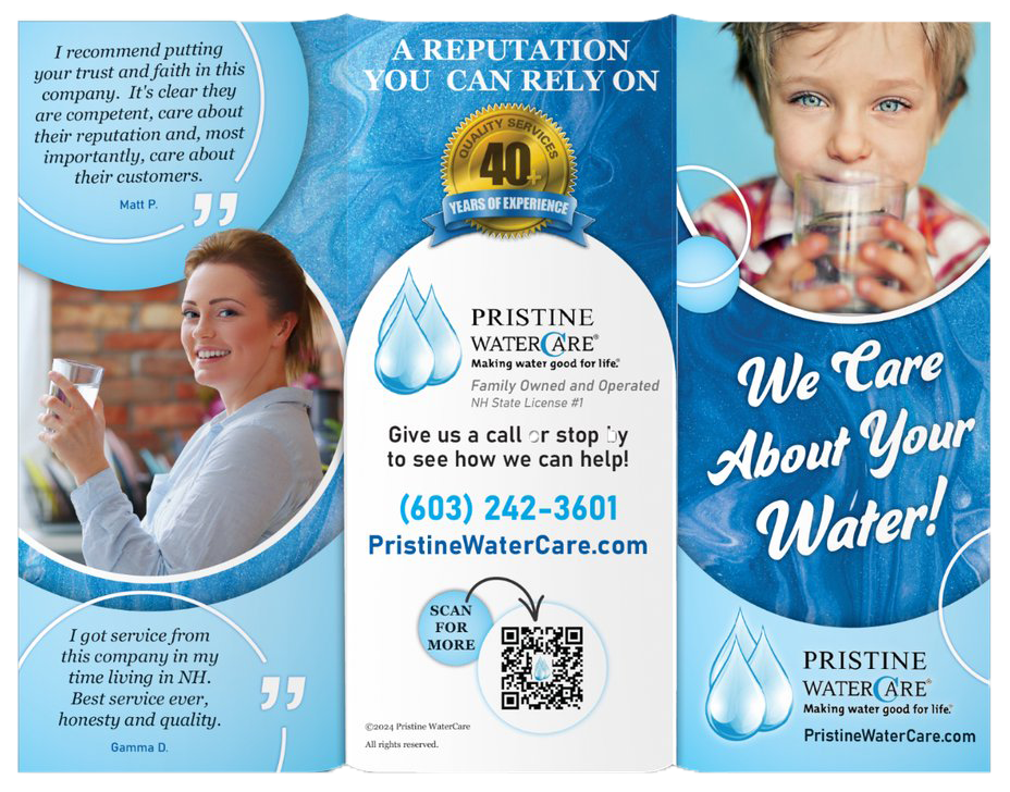 outside spread of a trifold brochure promoting the services of NH WaterCare