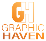 The logo for graphic haven is orange and white