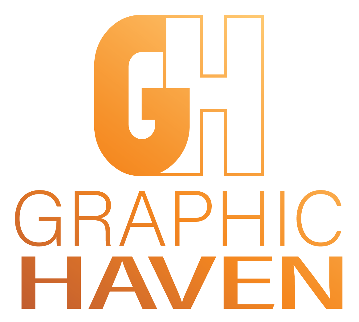 The logo for graphic haven is orange and white