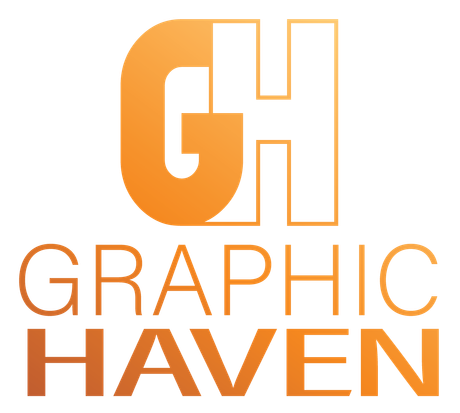 The logo for graphic haven is orange and white