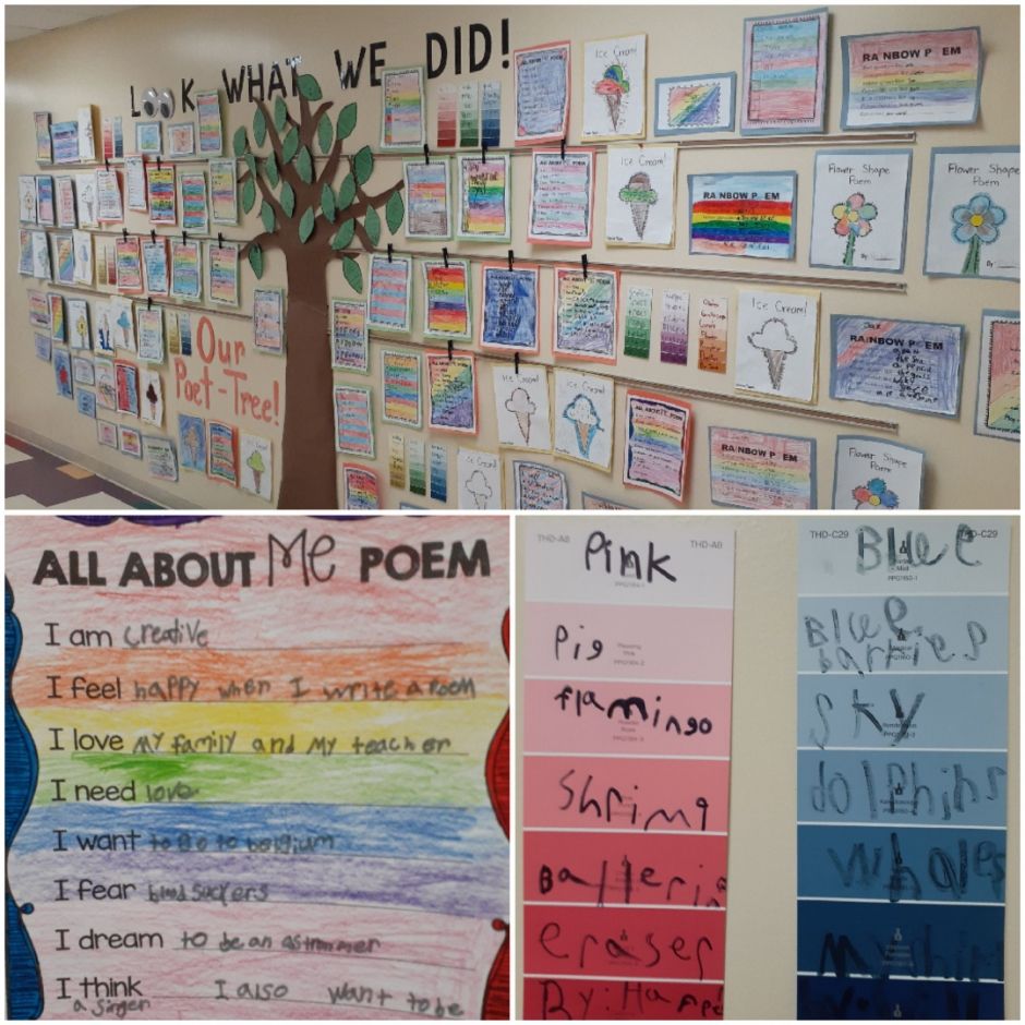 A collage of four pictures with one that says all about me poem