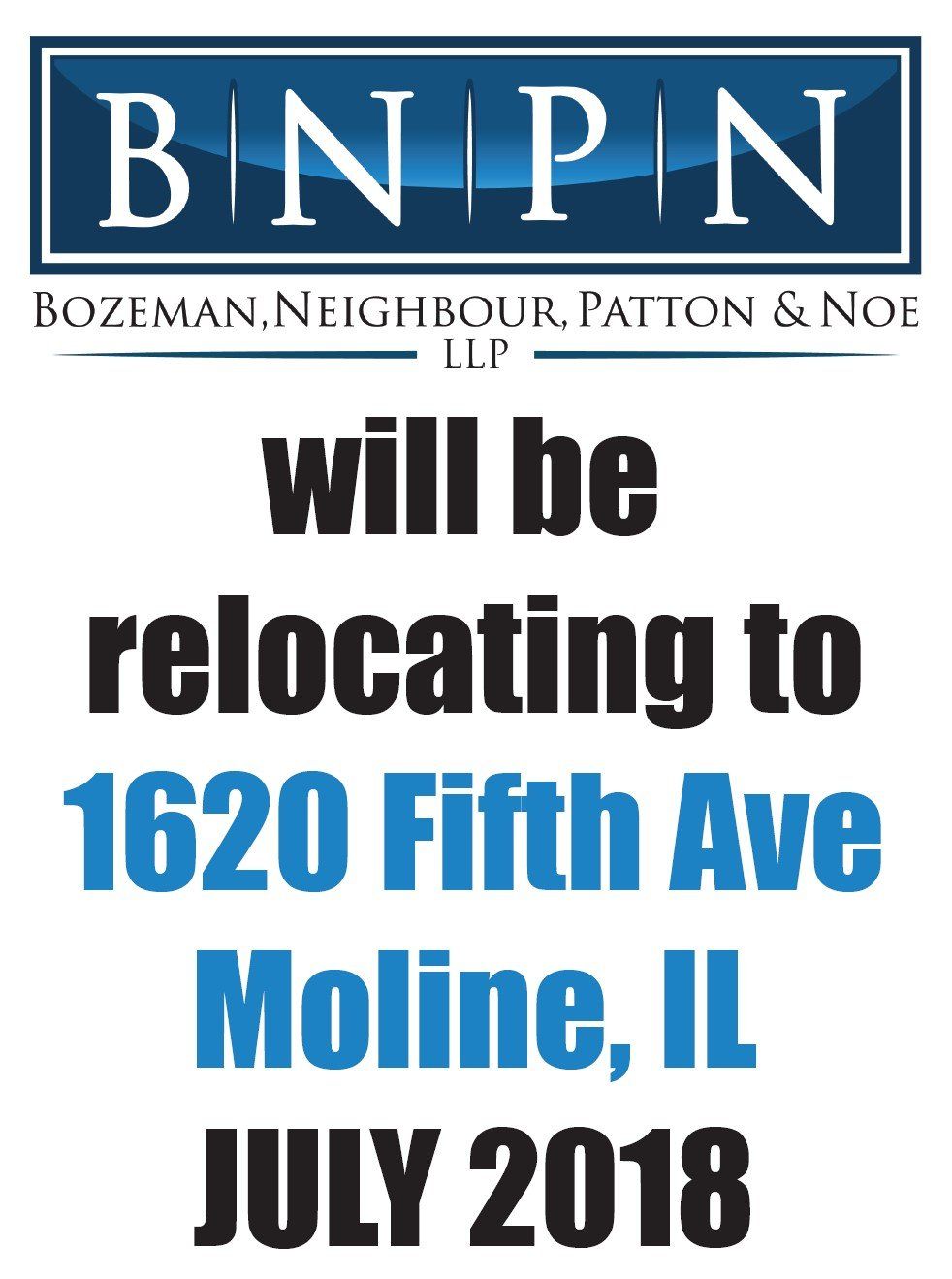 BNPN banner notice to relocate to 1620 Fifth Ave, Moline, IL