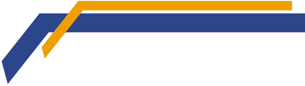 A blue and yellow arrow on a white background