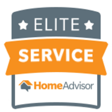 An elite service home advisor logo with an orange ribbon