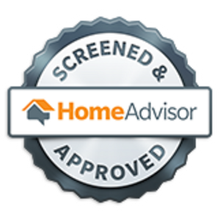 A screened and home advisor approved seal on a white background