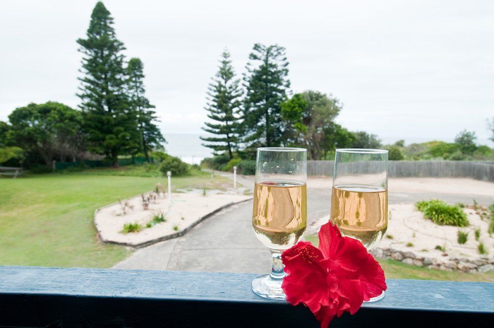 wine glasses near a beautiful natural view