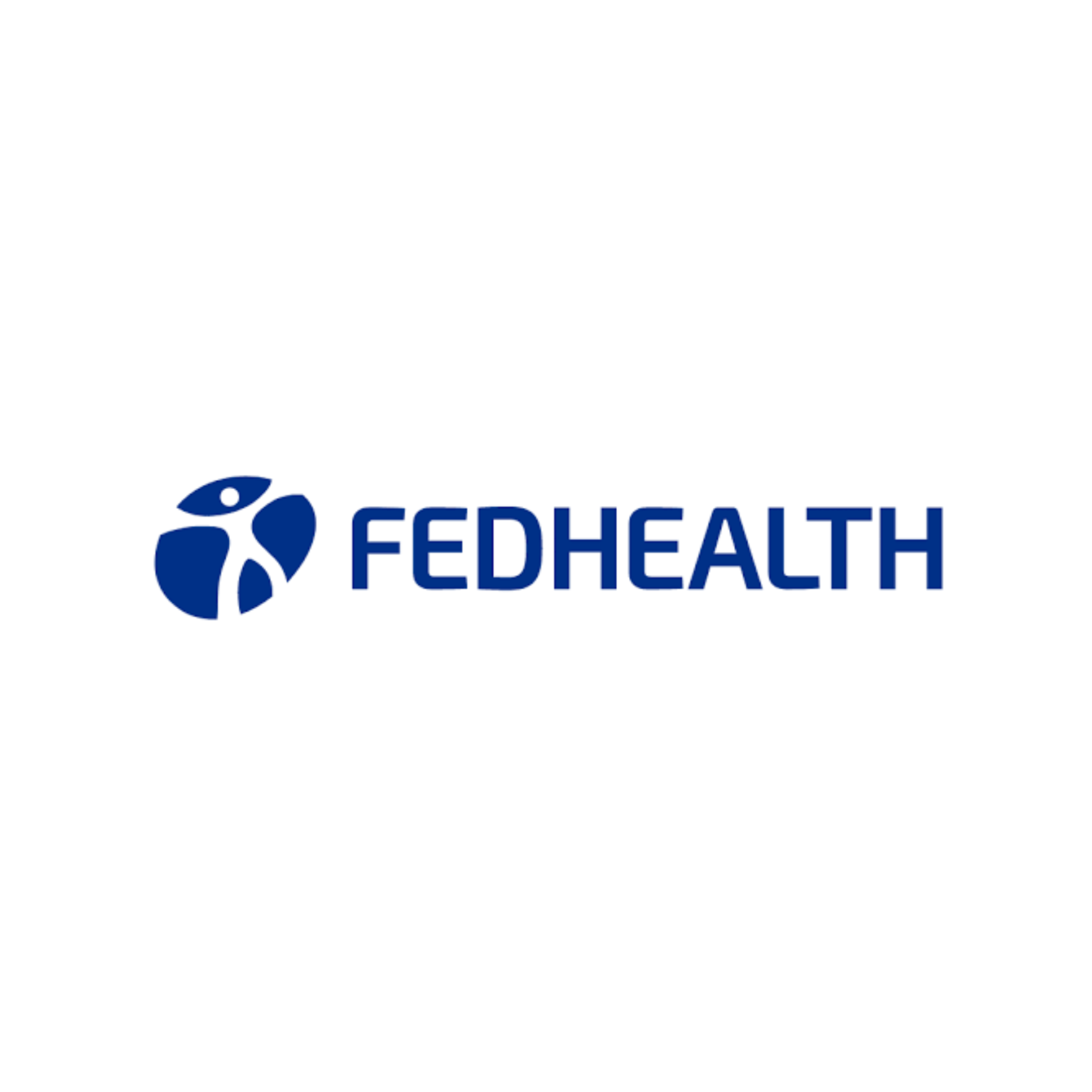 The fedhealth logo is blue and white with a person in a heart.
