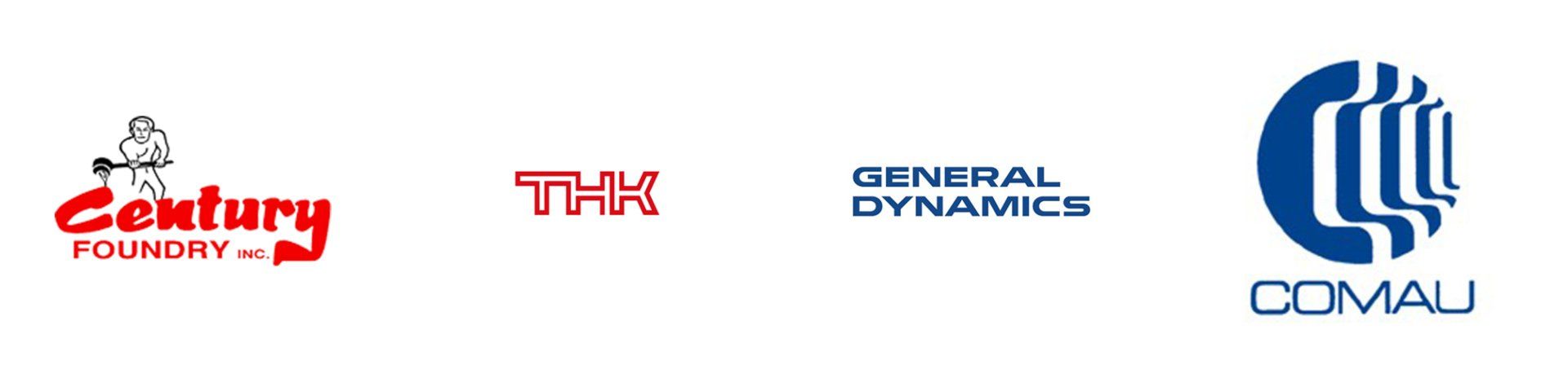 Century Foundry, THK, General Dynamics and Comau Logos