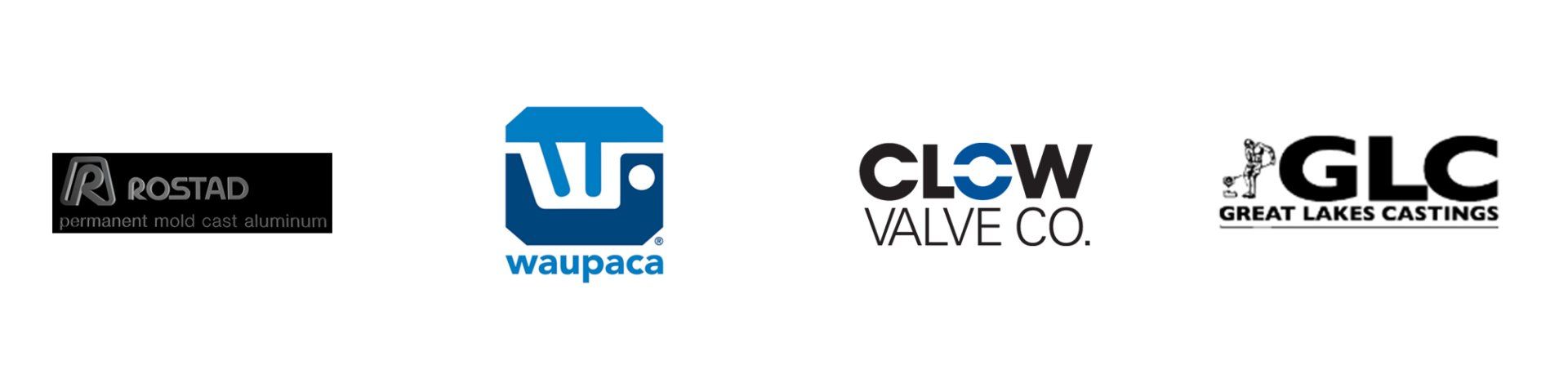 Rostad, Waupaca, Clow Valve Co and Great Lakes Casting Logos