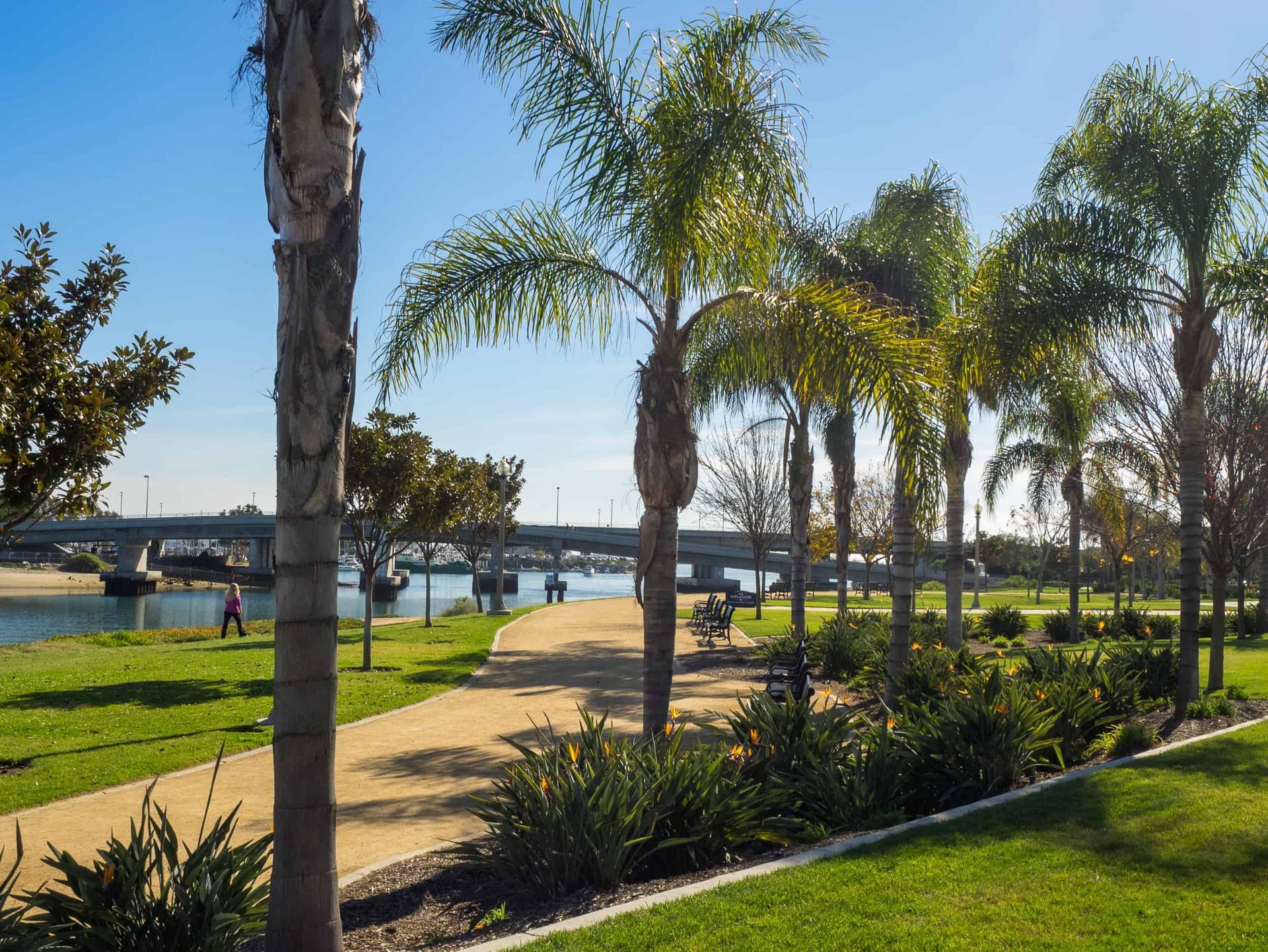 Walking trails along the waterfront park in Liberty Station