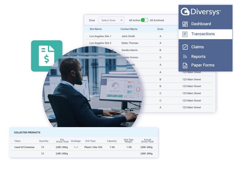 Environmental services office working with Diversys software