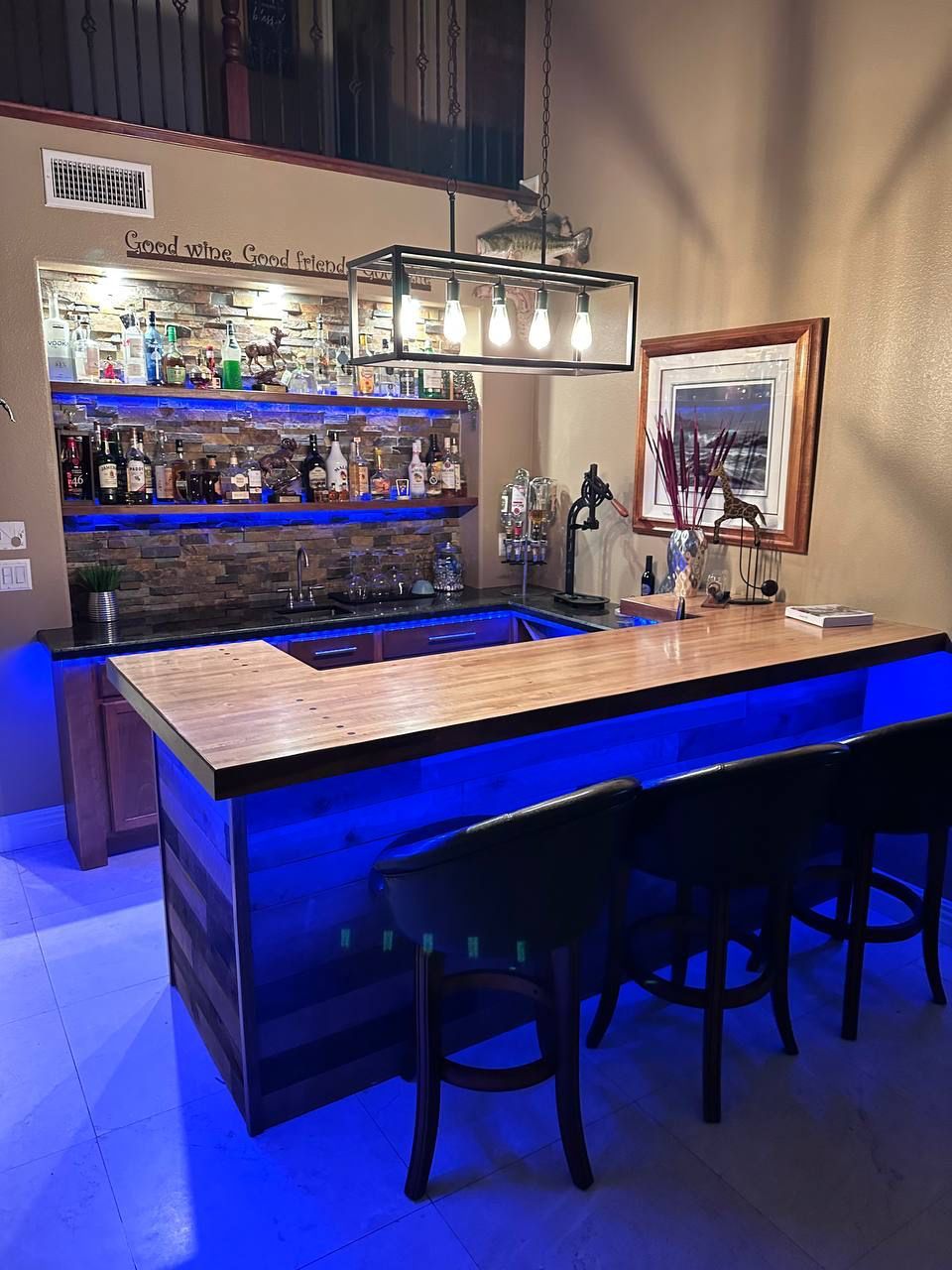 Custom bar countertop installation with stone surfaces for a commercial hospitality space in Las Vegas