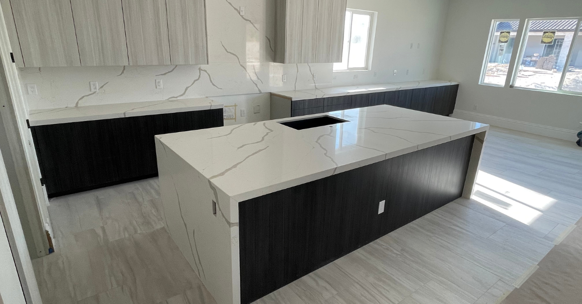 new kitchen with marble countertop