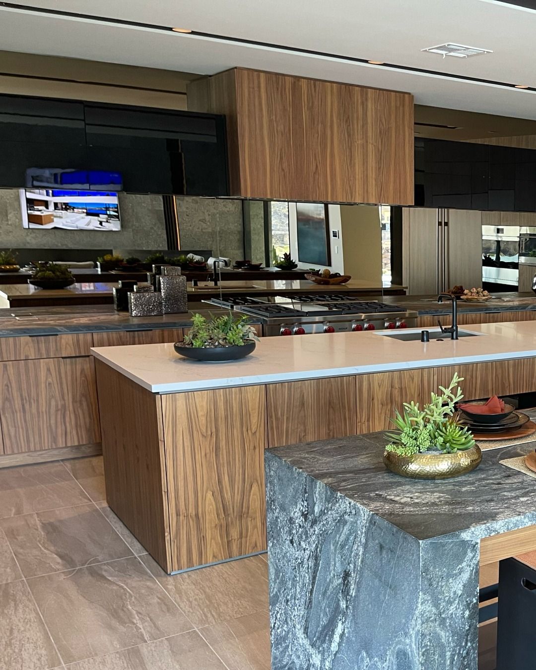 Custom commercial stone installation featuring countertops and wall surfaces in a Las Vegas property