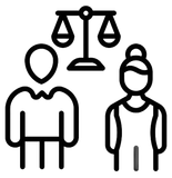 Two figures with a balanced scale, symbolizing legal or ethical decision-making.