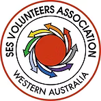The logo for the ses volunteers association western australia is a red circle with arrows around it.
