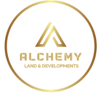 Alchemy Land & Developments logo featuring a gold stylized 'A' inside a gold circle on a black background.