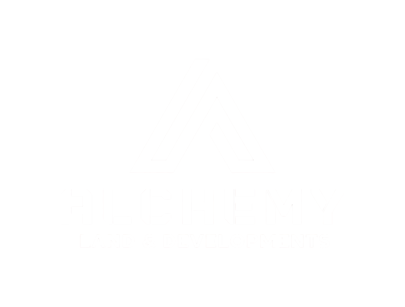 Black and white logo of Alchemy Land & Developments featuring a stylized 'A' above bold text.