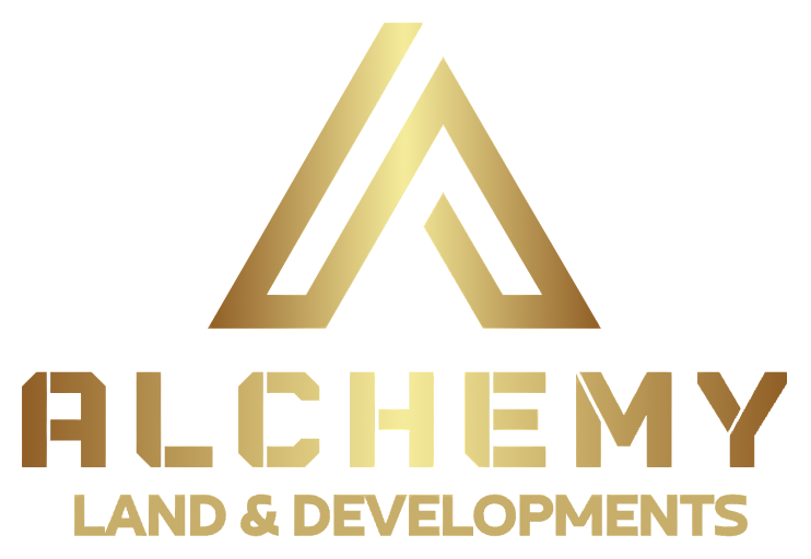 Alchemy Land & Developments logo featuring a stylized gold 'A' on a black background, representing UK-based property development, land acquisition, and sustainable real estate investment.