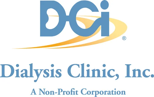 DCi Dialysis Clinic, Inc. logo with blue text and yellow swoosh; “A Non-Profit Corporation” underneath