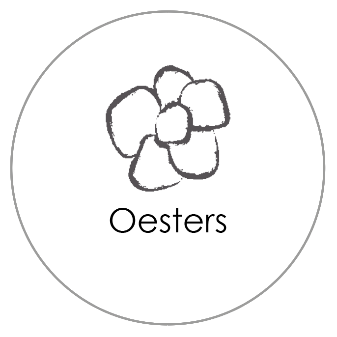 Rond grijs pictogram met een gestileerde bloemtekening en de tekst 