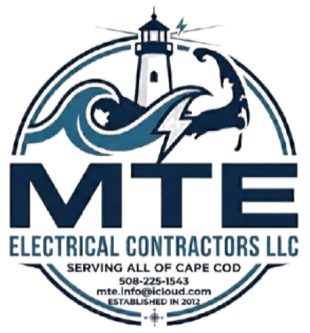 MTE Electric Contractor logo in blue and white